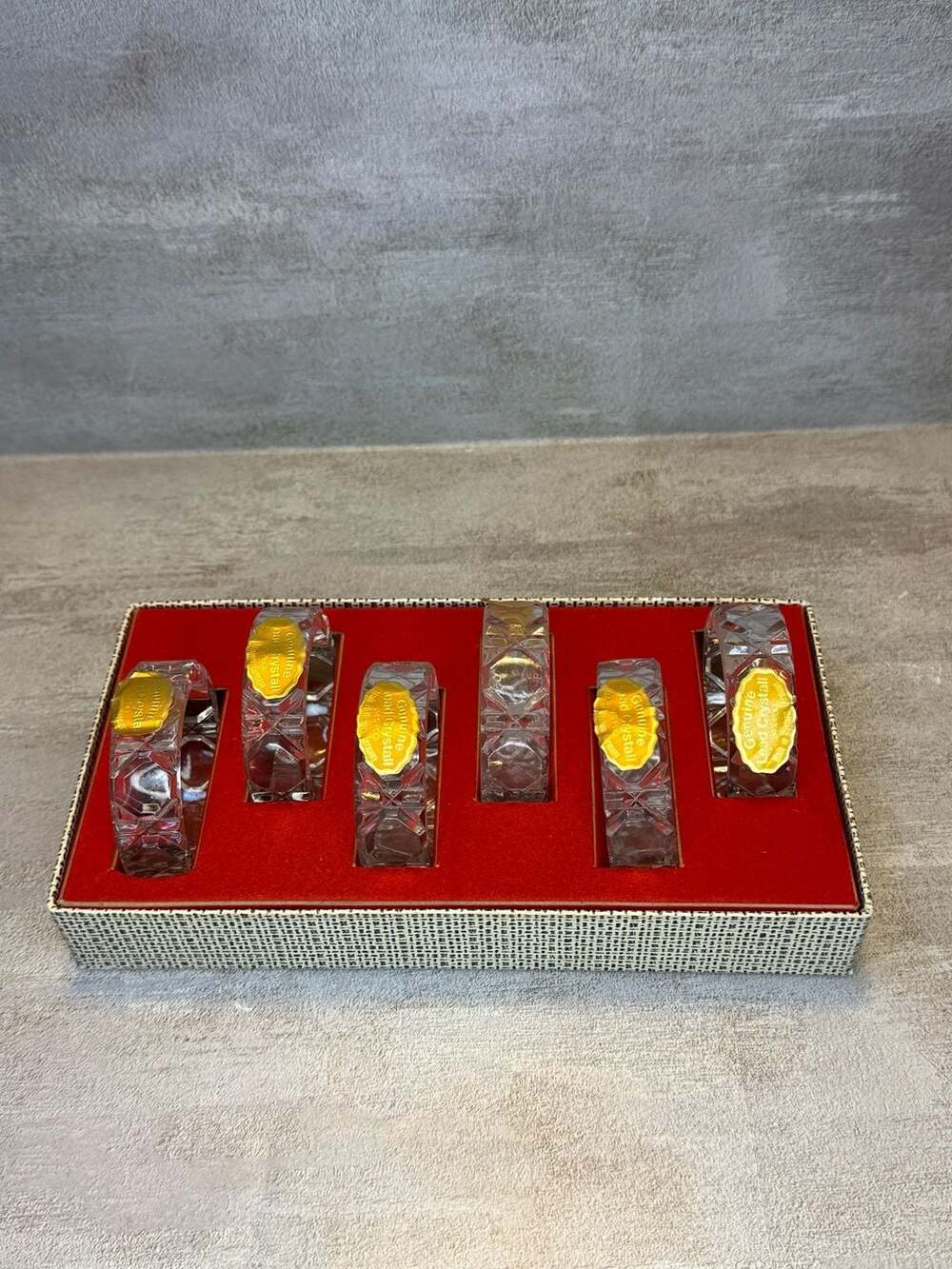 Set of 6 Vintage Golden Crown E&R Western Germany Bohemian Cut Lead Crystal Napk